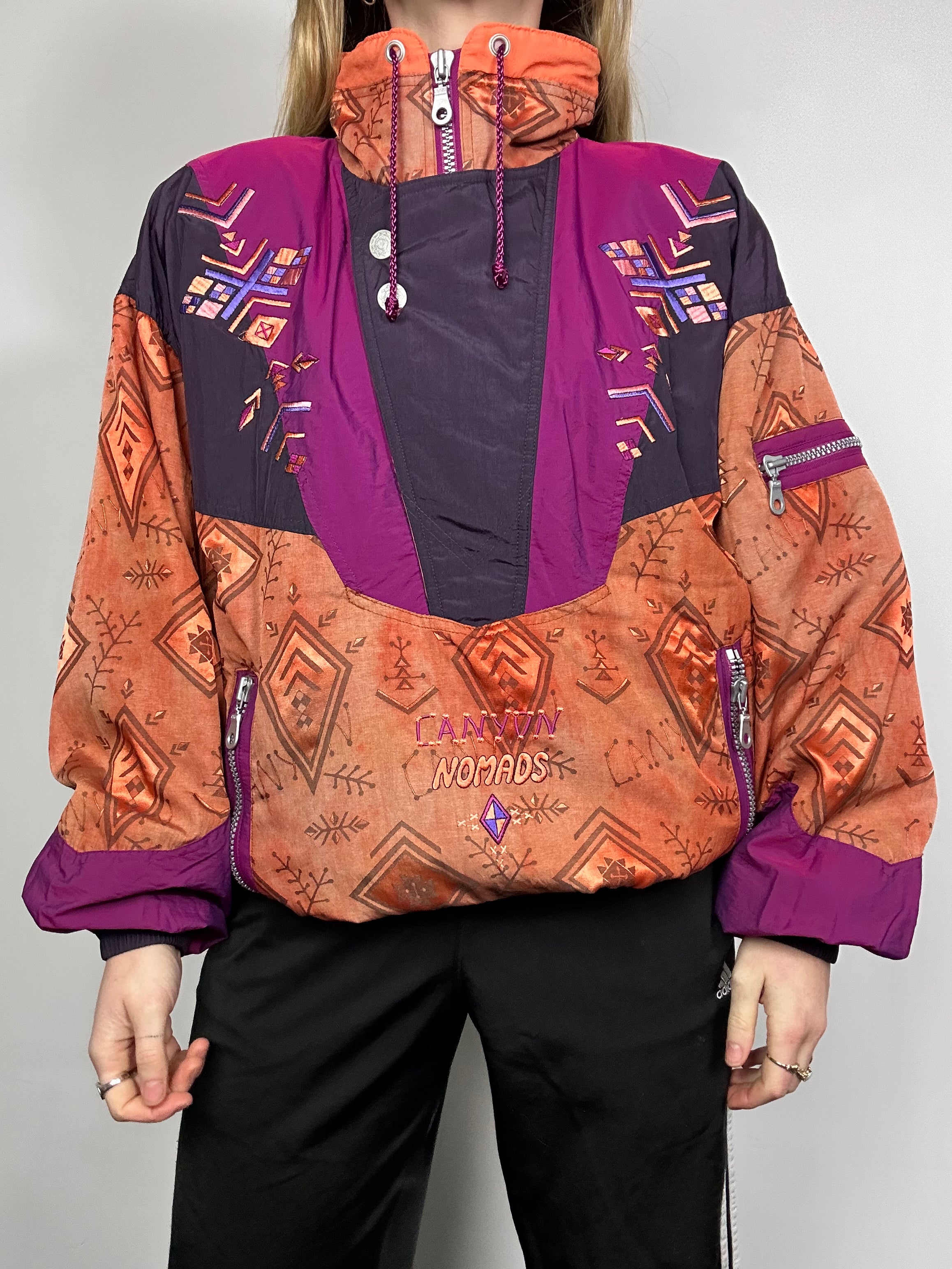 half Zip 80's Purple and Orange Ski jacket SIze M/L