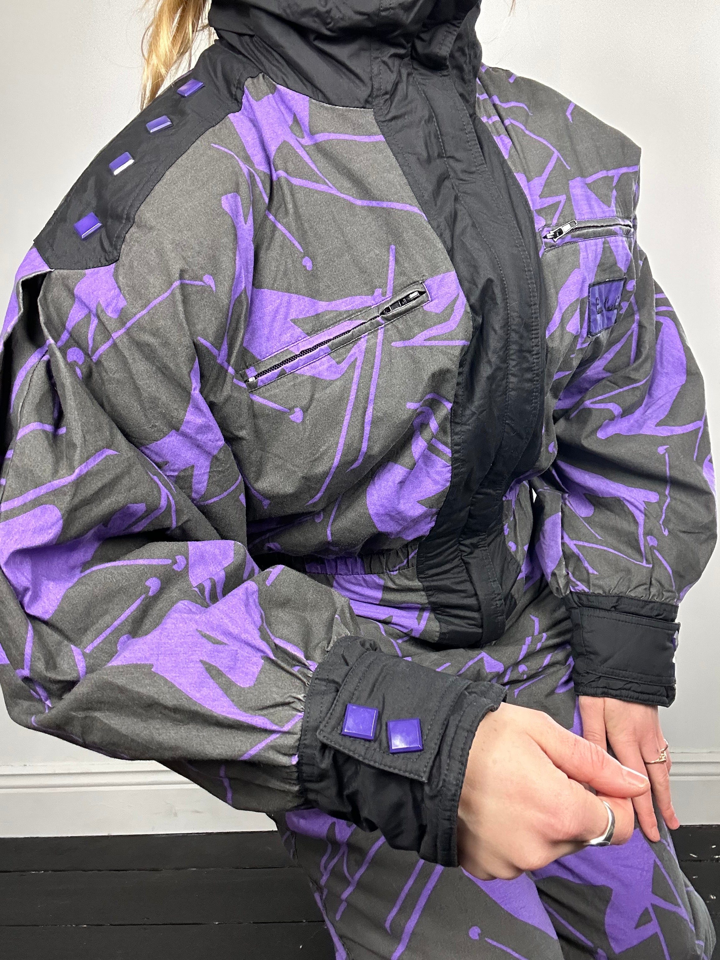 Purple And Black 80's Ski Suit Size L