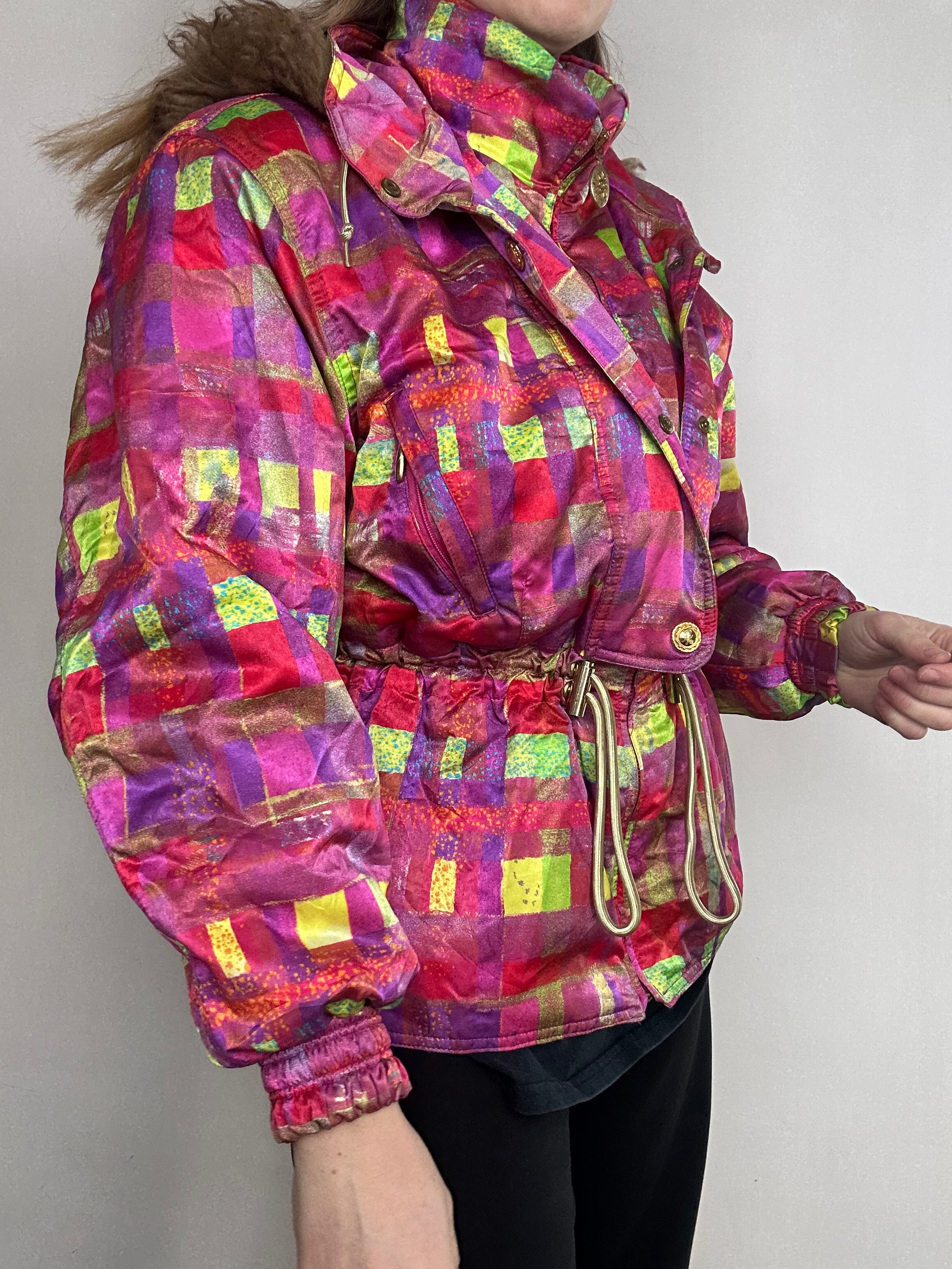 Checkered 80's Satin Ski Jacket Size S