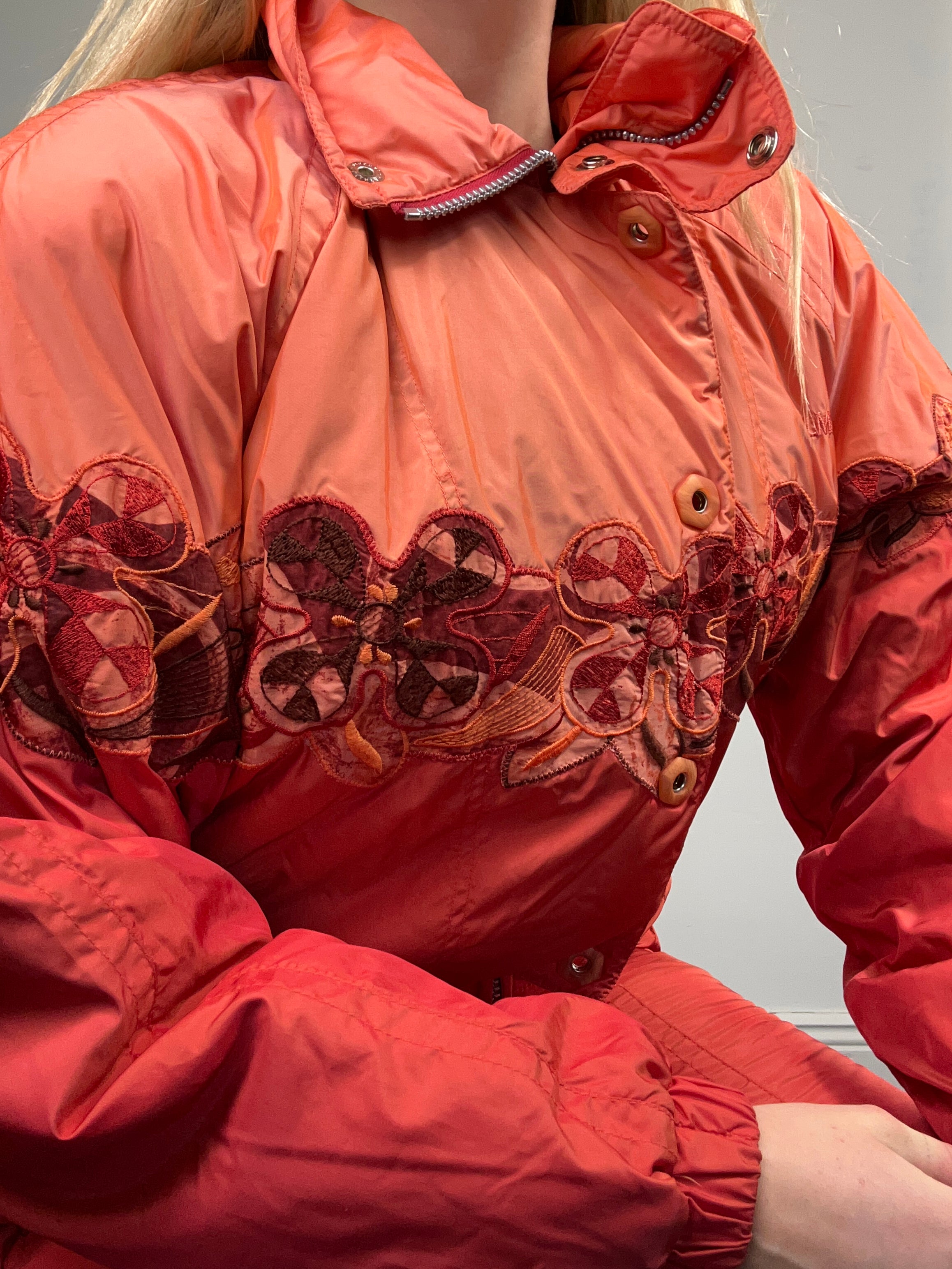 Peach And Orange Embroidered Ski suit 32" Waist