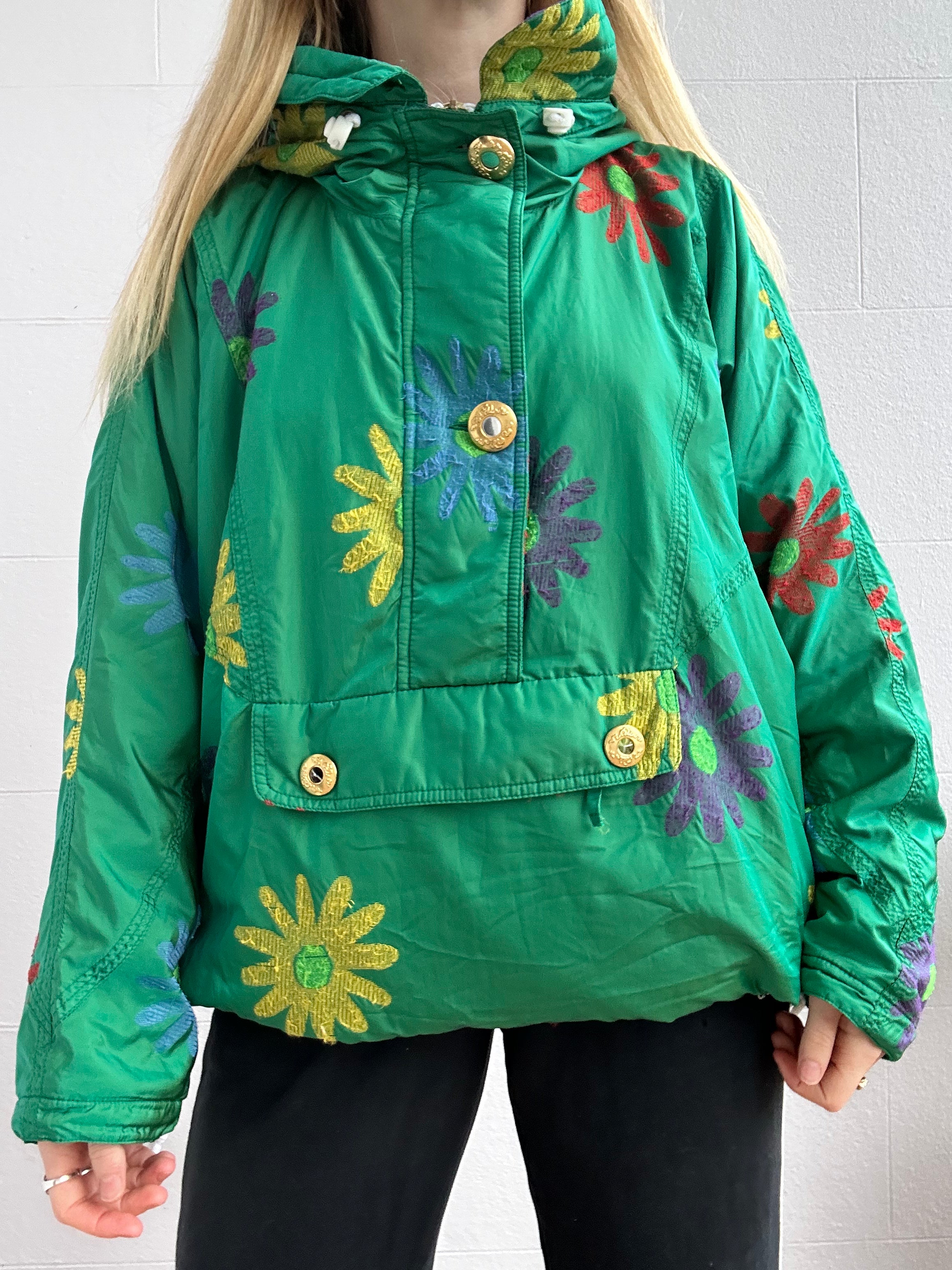 Green Floral Half Zip Ski Jacket Size L