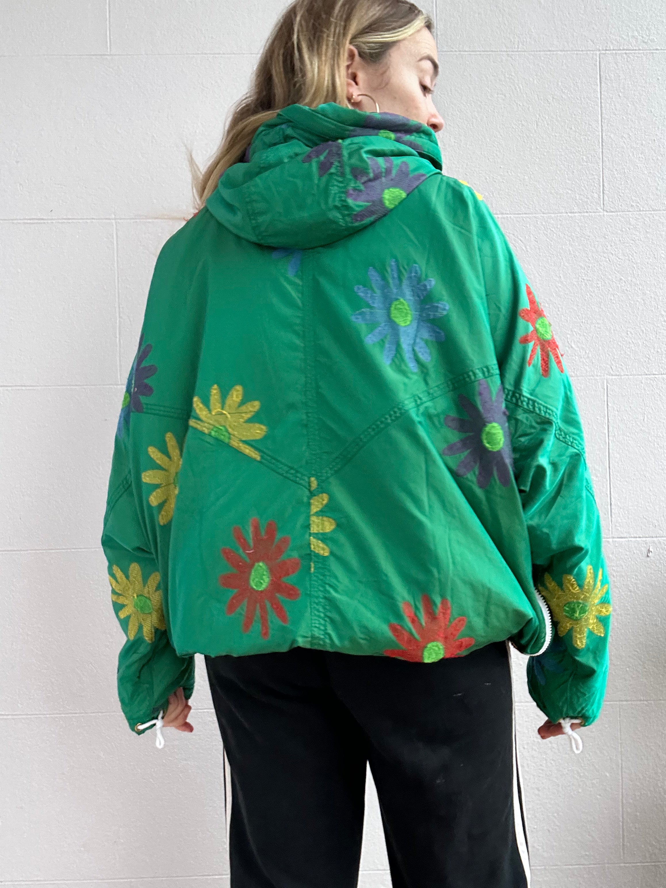 Green Floral Half Zip Ski Jacket Size L