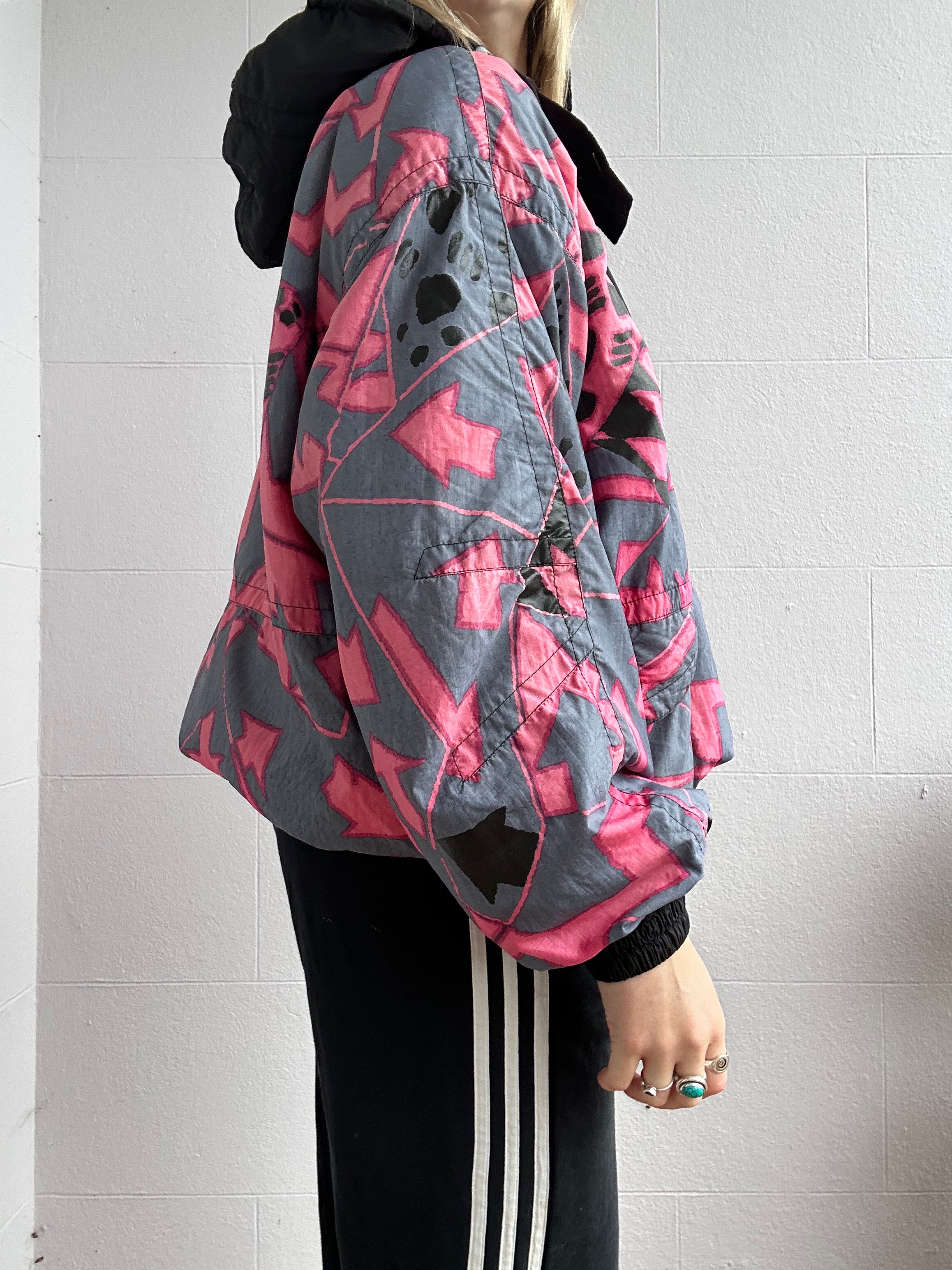Pink 80's Print half Zip Ski Jacket Size L