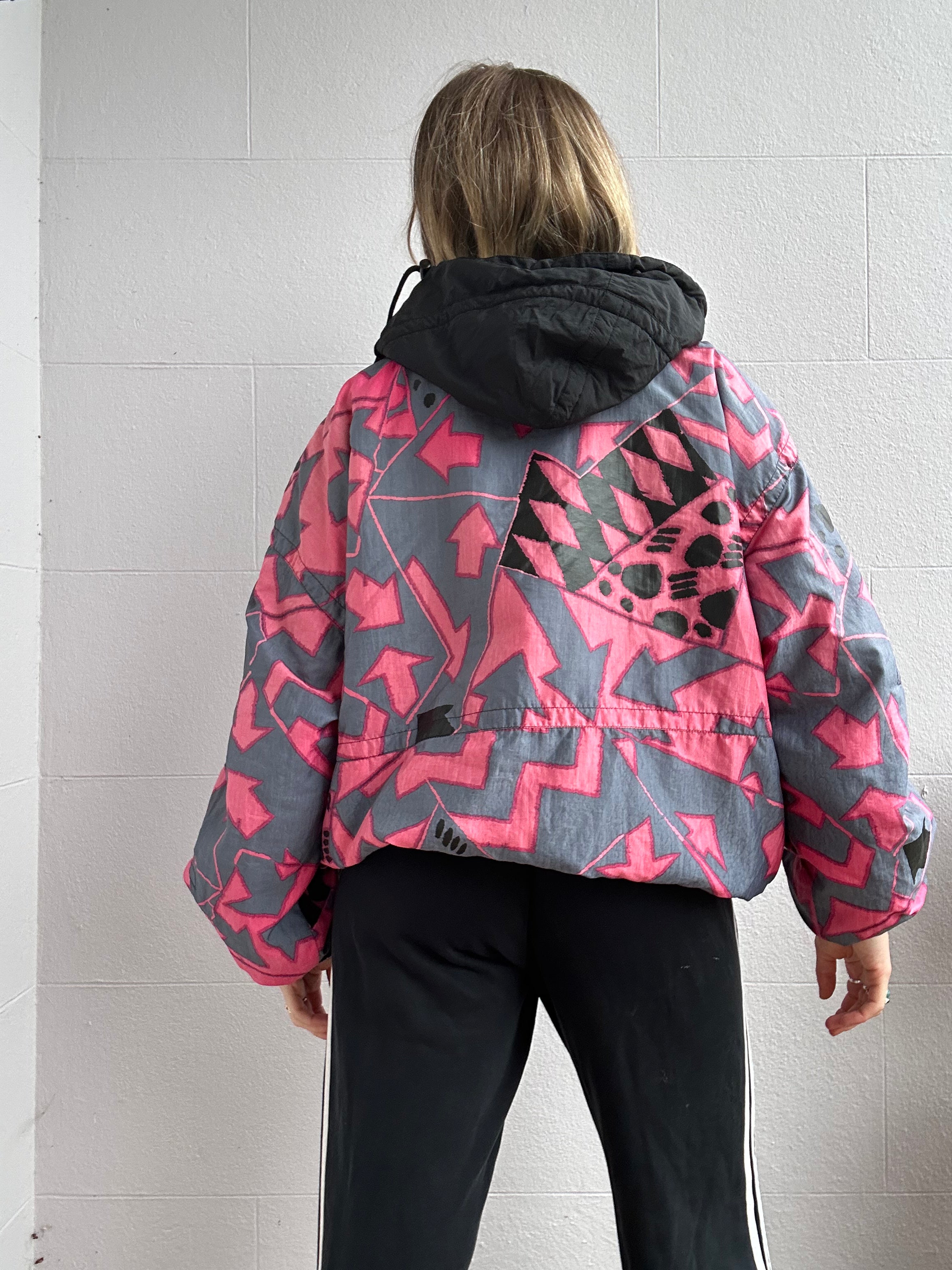 Pink 80's Print half Zip Ski Jacket Size L