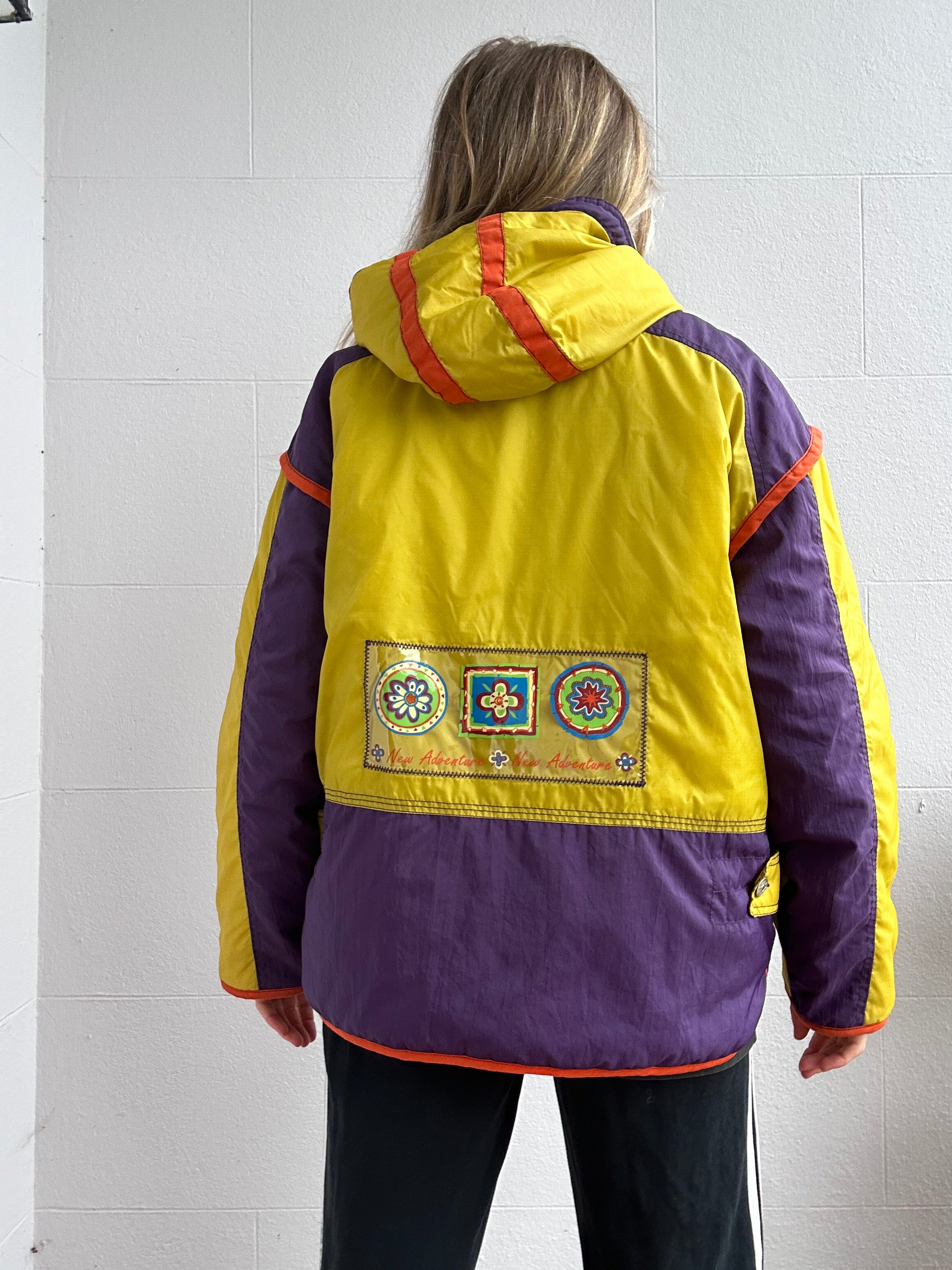 Yellow Tartan Floral Ski Jacket Size M